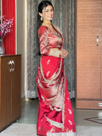 Maroon Red Banarasi Nazakat Soft Silk Saree