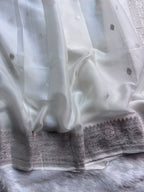 White Pure Khaddi Chiffon Silk Banarasi Saree