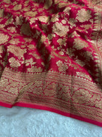 Red Pure Khaddi Georgette Silk Banarasi Saree