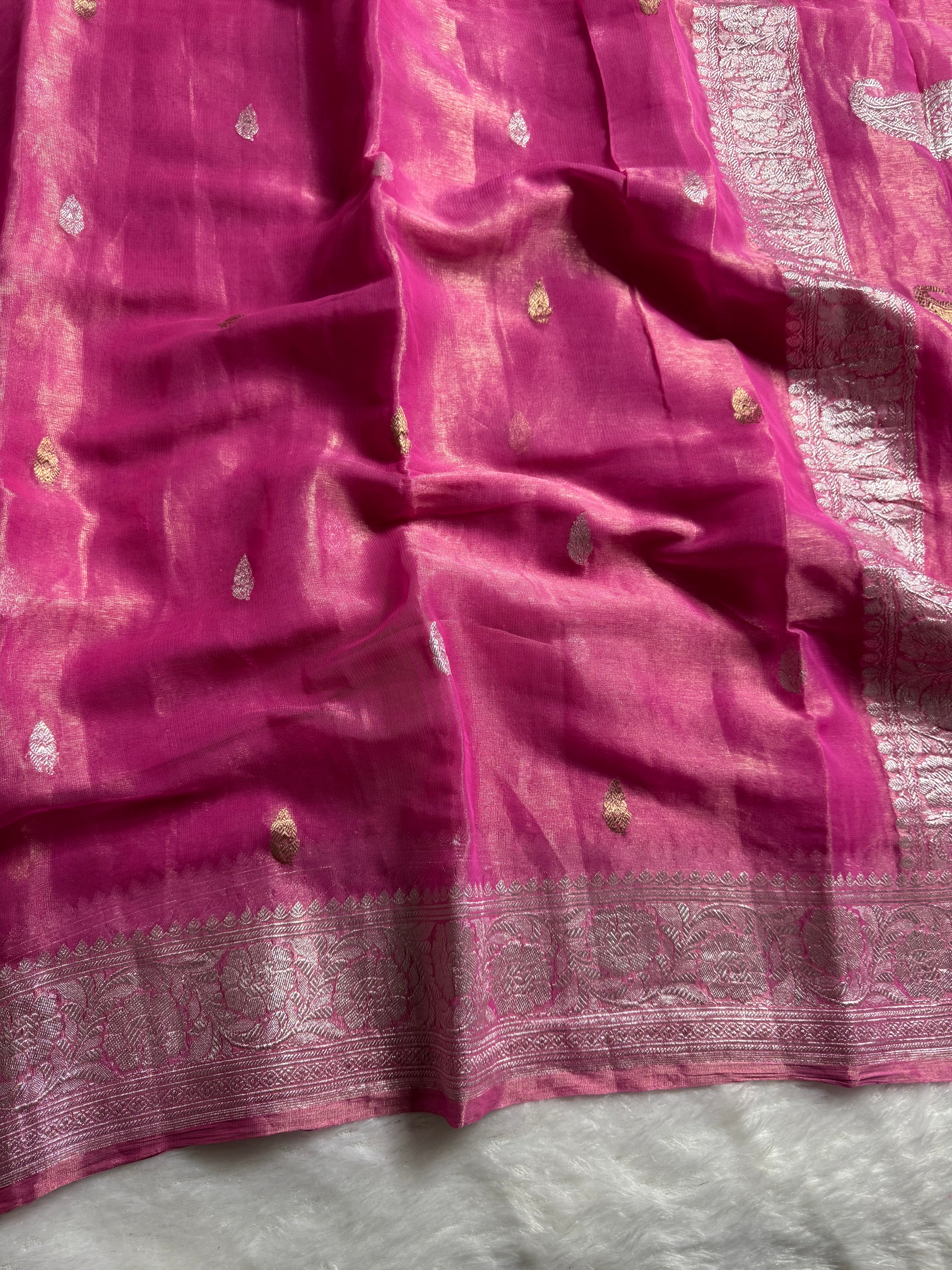 Pink Pure Khaddi Tissue Sona & Roopa Banarasi Saree