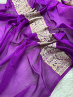 Rani & Purple Bhandej Dye Pure Chiffon Silk Banarasi Saree