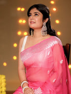 Rani Pink Pure Khaddi Chiffon Silk Banarasi Saree