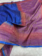 Royal Blue Pure Khaddi Crep Silk Banarasi 3d Saree