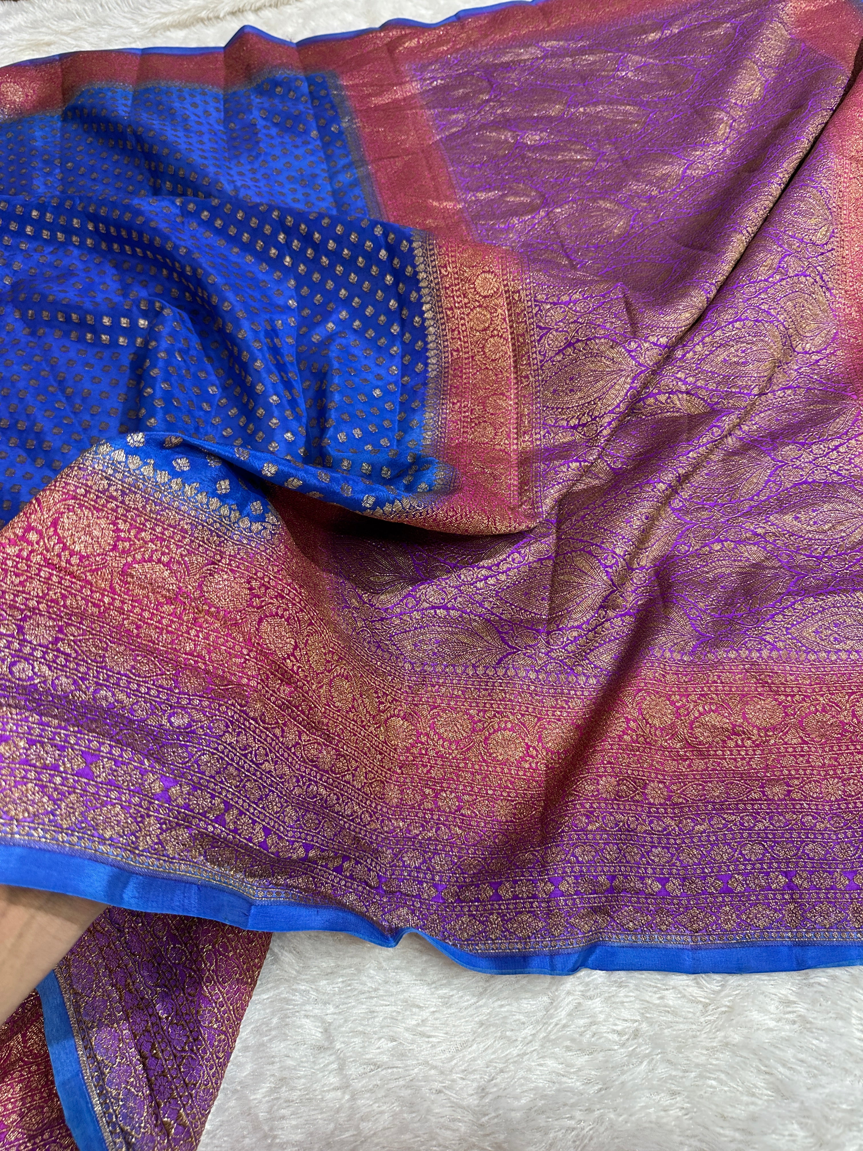 Royal Blue Pure Khaddi Crep Silk Banarasi 3d Saree