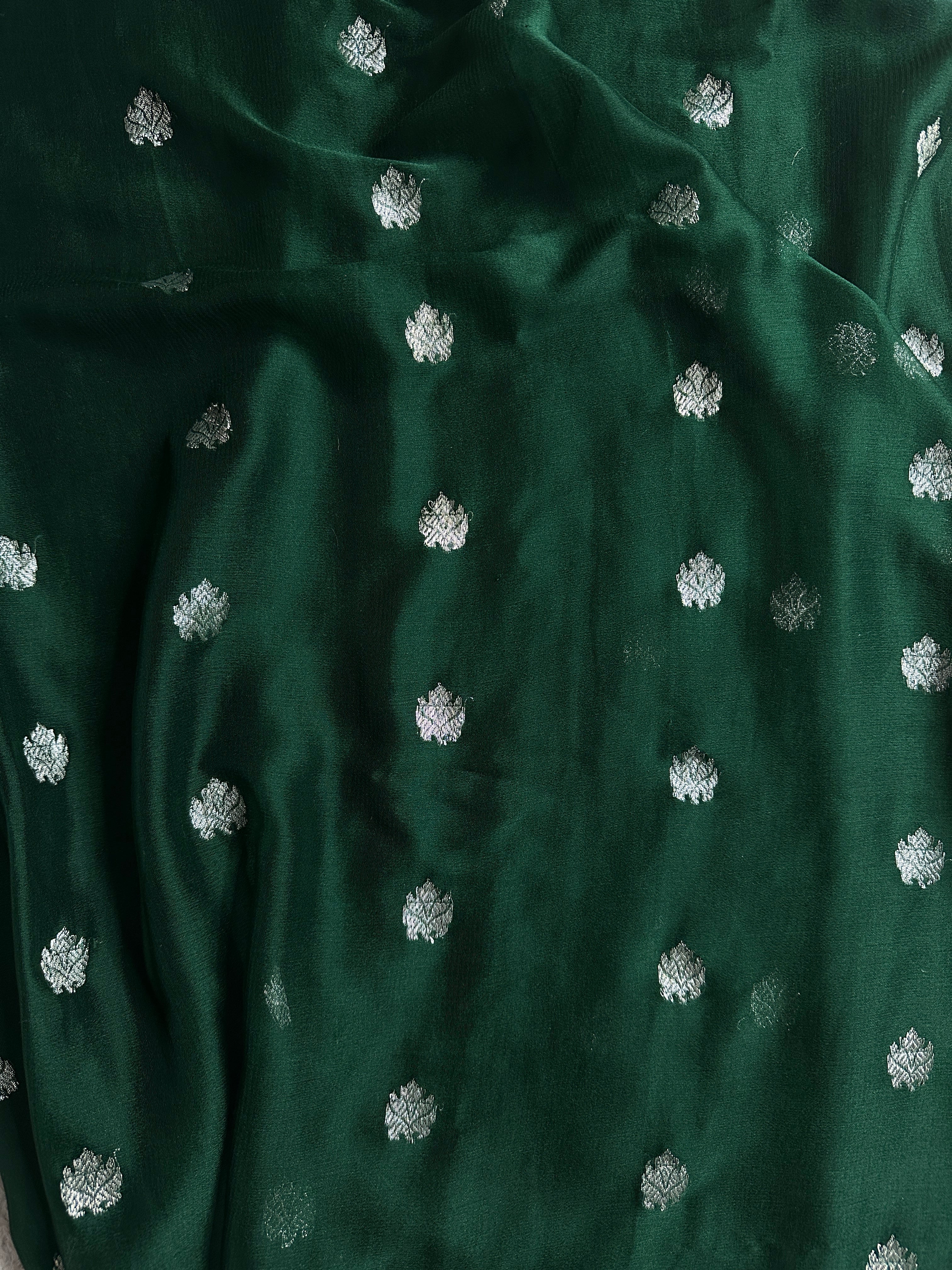 Green & Red Pure Khaddi Chiffon Silk Banarasi Saree