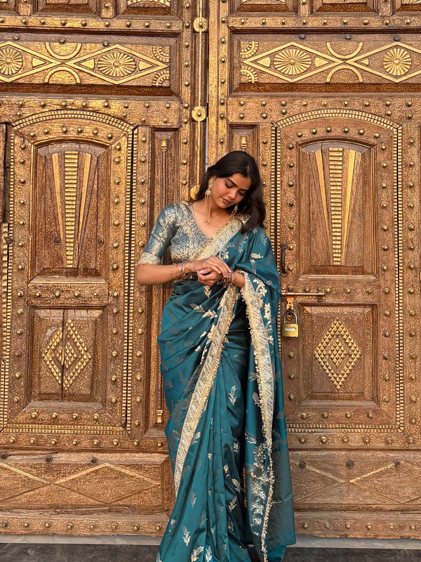 Saffire Green Banarasi Nazakat Soft Silk Saree
