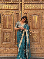 Saffire Green Banarasi Nazakat Soft Silk Saree