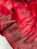Red Pure Kora Organza Silk Banarasi Saree
