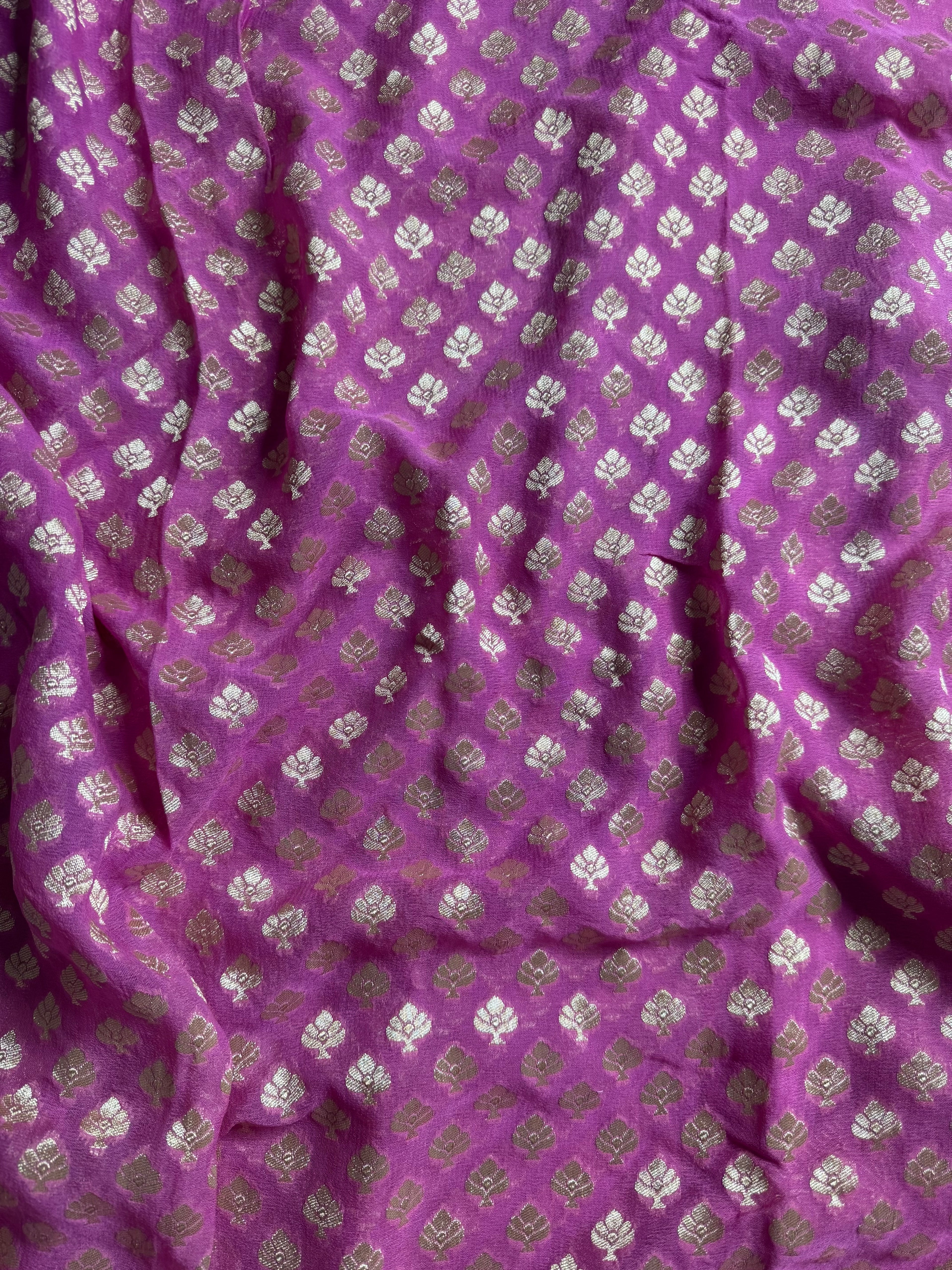 Onion Pink Pure Khaddi Georgette Silk Banarasi Saree