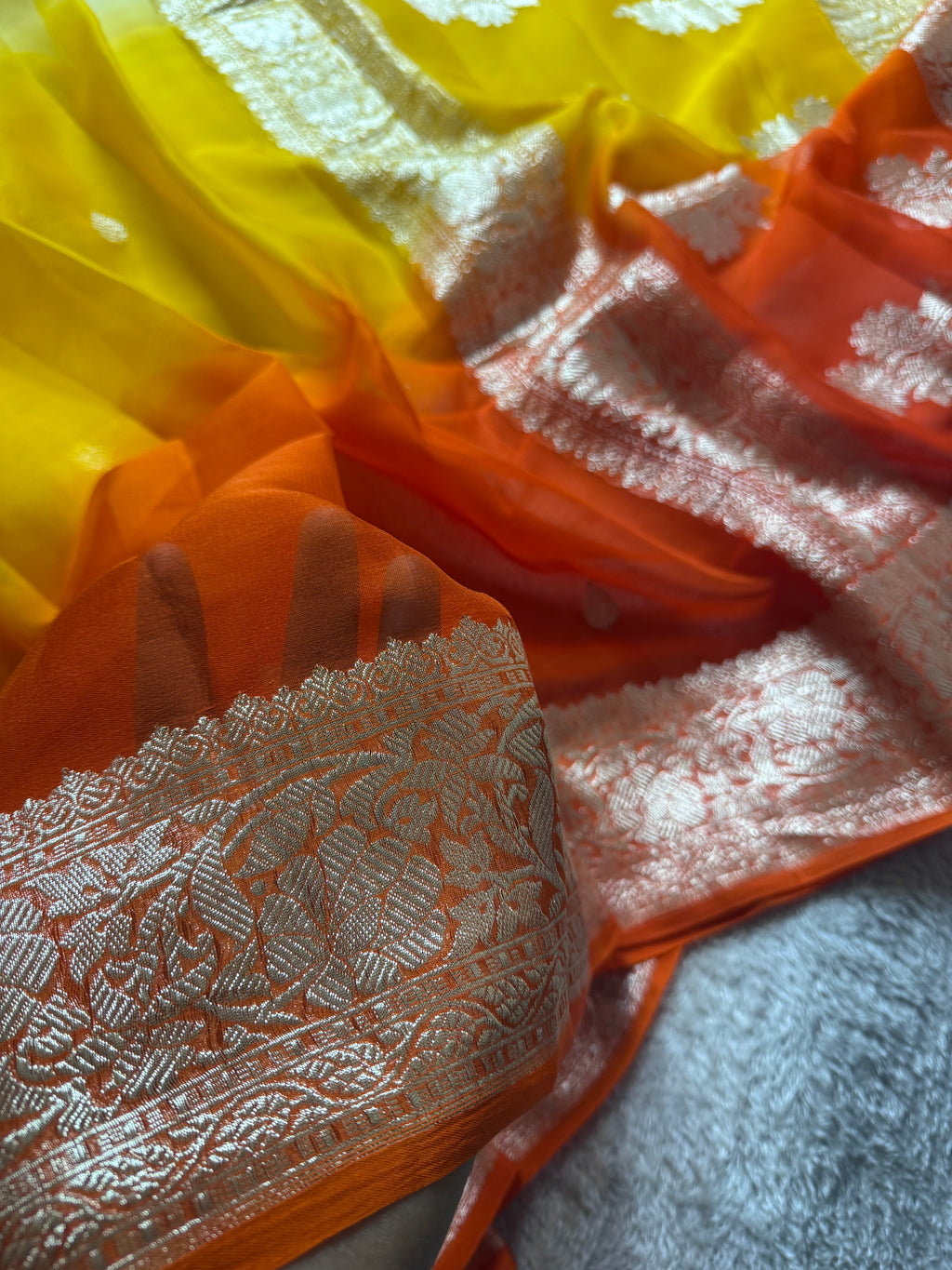 Half & Half Pure Khaddi Chiffon Silk Banarasi Saree