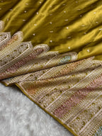 Mustard Green Meenakri Mashru Katan Silk Banarasi Saree