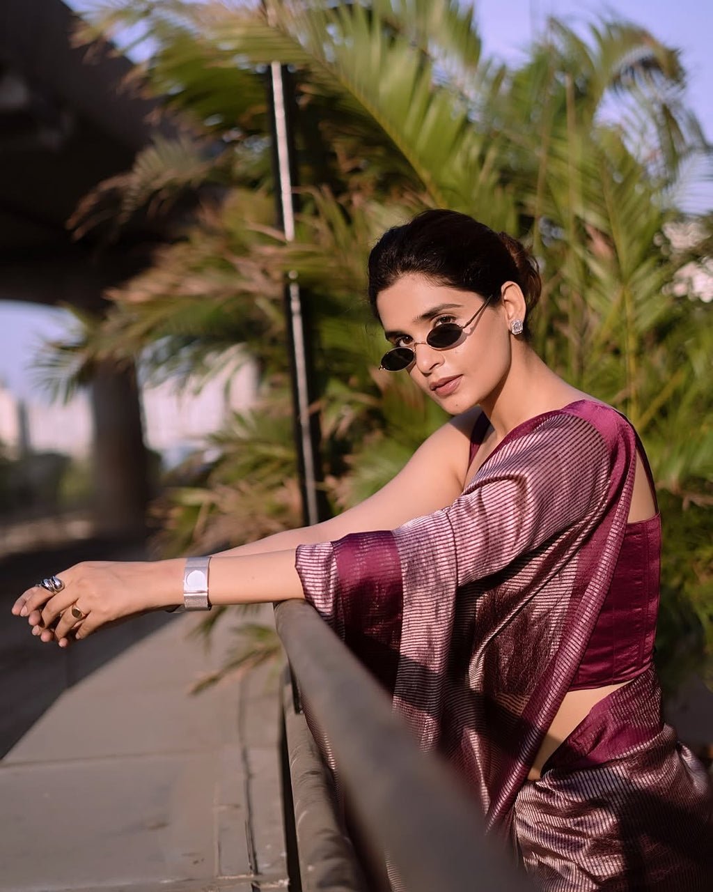 Reddish Wine Stripe Pure Tissue Silk Banarasi Saree