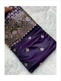 Purple Reign Swarovski Crystals Mashru Katan Silk Banarasi Saree