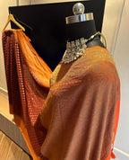 Wine & Rust Orange Pure Khaddi Georgette Silk Banarasi Booti Saree