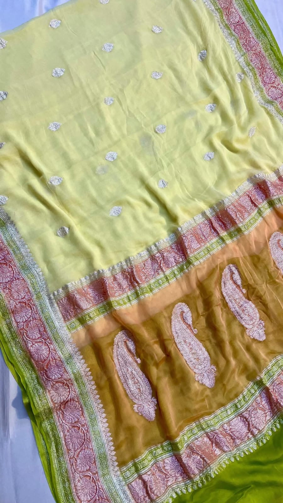 Pastels Pure Khaddi Chiffon Silk Banarasi 3d Saree