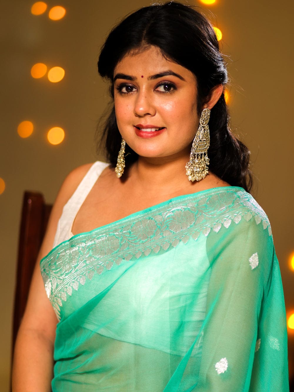 Sea Green Pure Khaddi Chiffon Silk Banarasi Saree