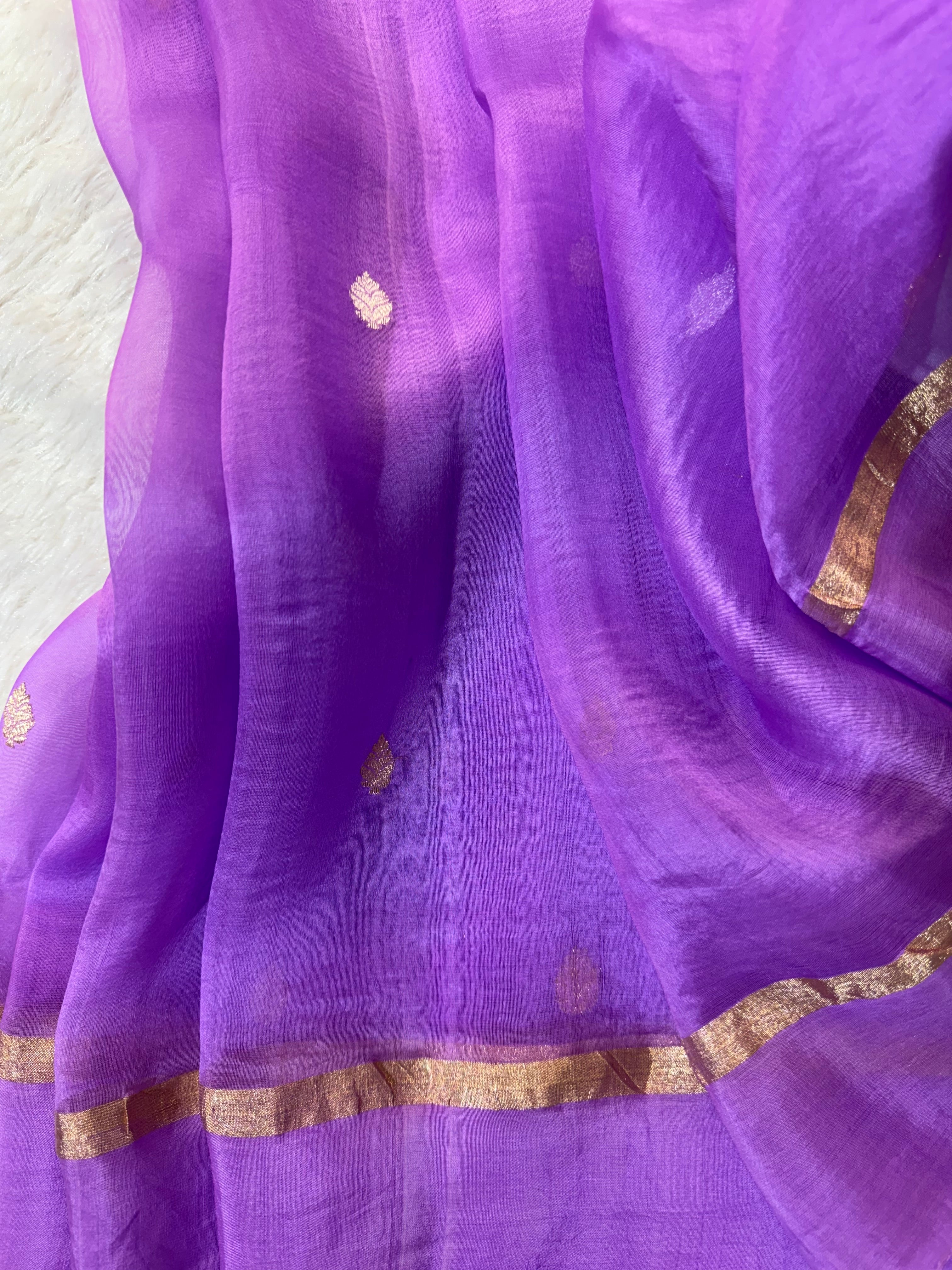 Lavender Stripe Sona & Roopa Pure Kora Organza Silk Banarasi Saree