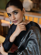 Black Stripe Pure Glass Tissue Silk Banarasi Saree