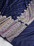 Navy Blue Meenakari Mashru Katan Silk Banarasi Saree