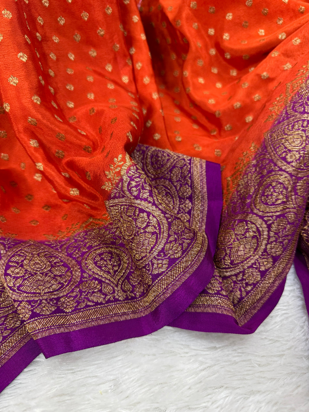 Rust Orange & Jamuni Pure Khaddi Crep Silk Banarasi Saree