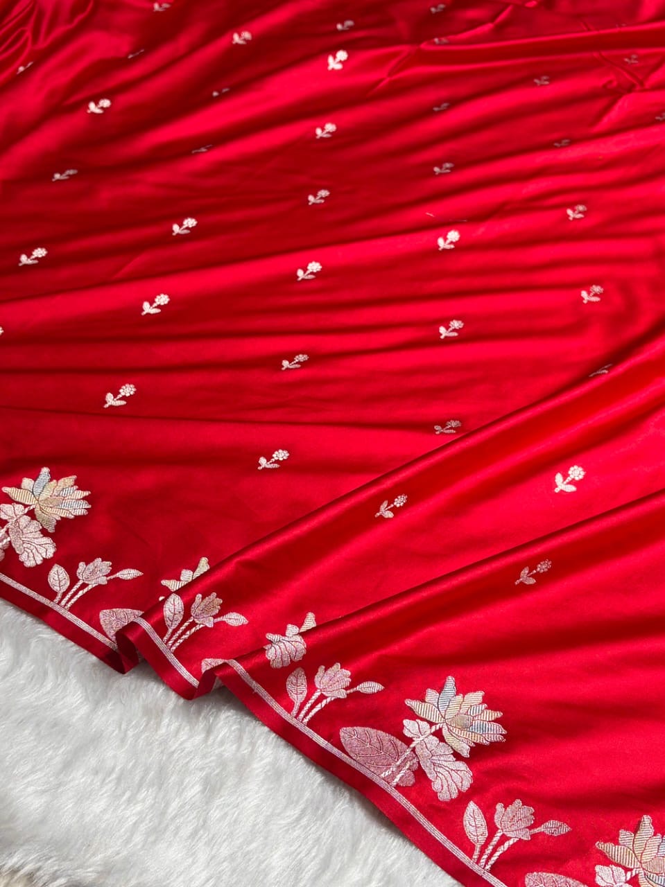 Red Meenakari Mashru Katan Silk Banarasi Saree
