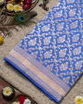 Bright Blue Pure Katan Silk Banarasi Saree