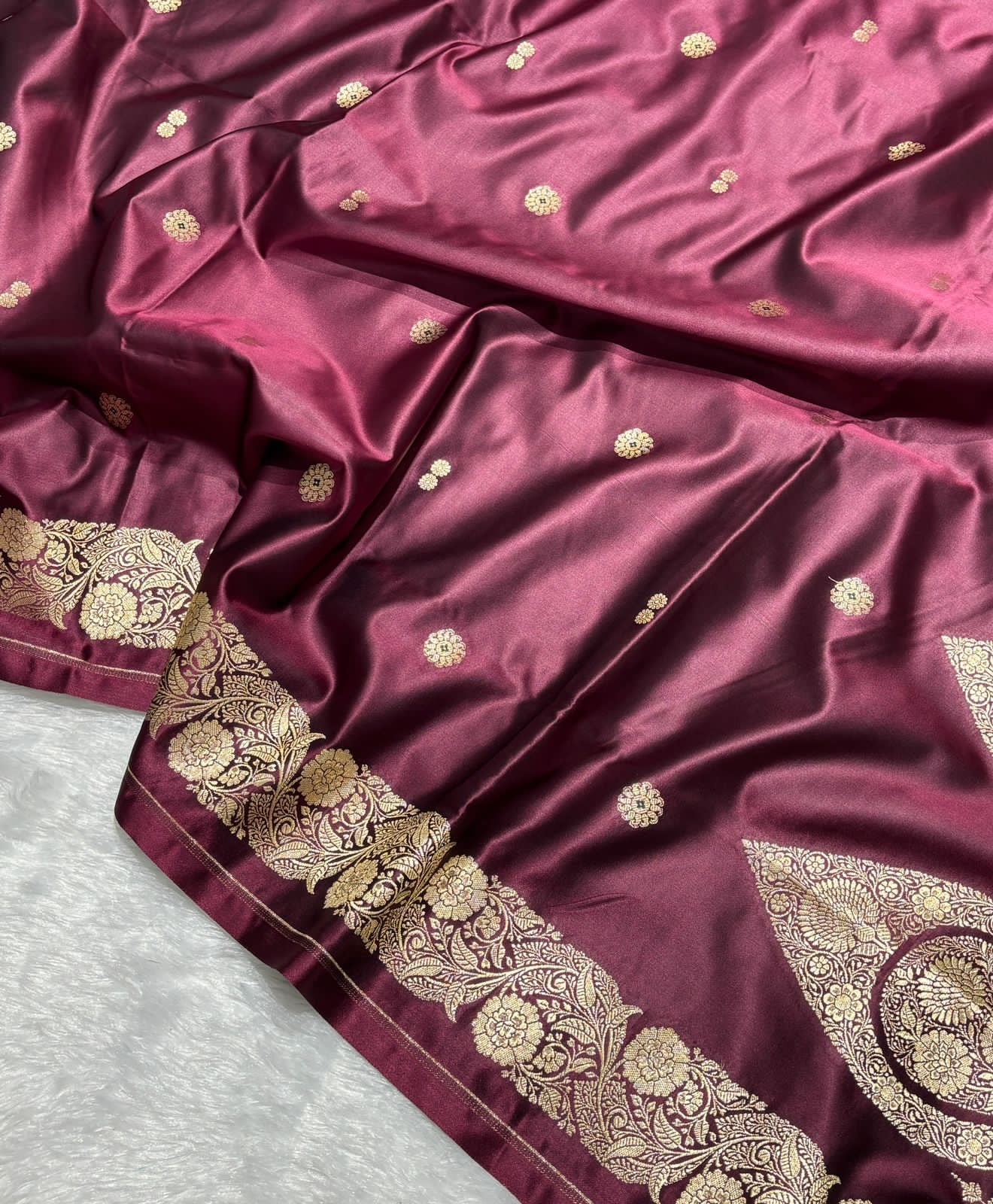 Wine Maroon Mashru Katan Silk Banarasi Saree