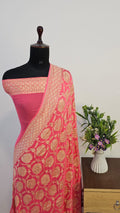 Peach Pure Khaddi Georgette Silk Banarasi Saree