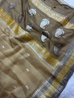 Pure khaddi Chiffon Silk Banarasi Border Booti 3d Saree