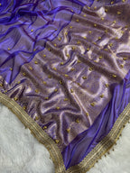 Royal Blue Tissue Silk Saree With Golden Ghungroo Butti Work & Luxury Lace Border