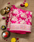 Rani Pink With Handbrush Pure Khaddi Georgette Silk Banarasi Saree