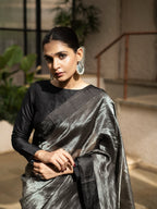 Black Stripe Pure Glass Tissue Silk Banarasi Saree