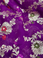Royal Purple Pure Khaddi Georgette Silk Banarasi Meenakari Saree
