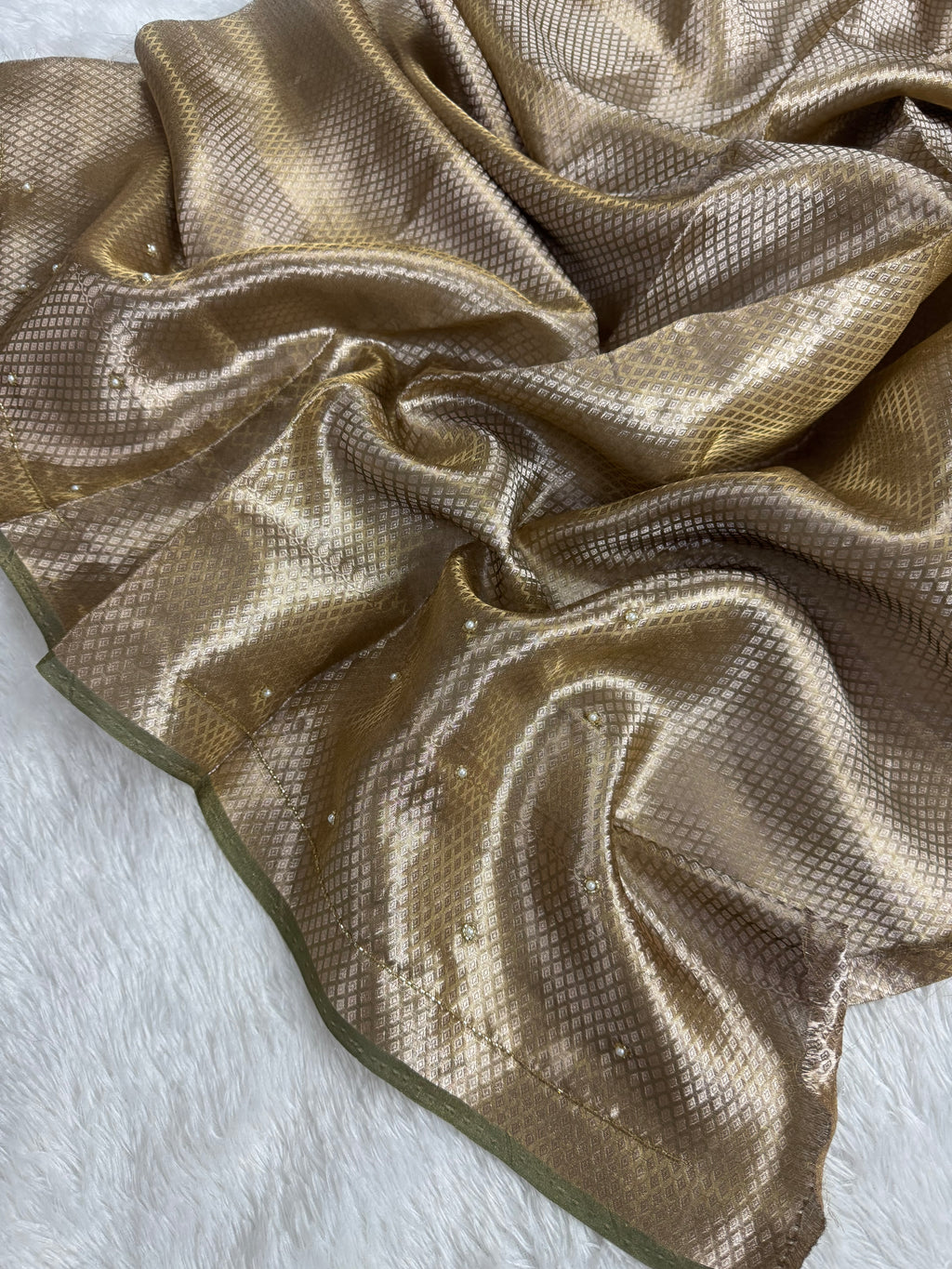 Olive Gold Pure Tissue Silk Banarasi Zardozi Work Saree