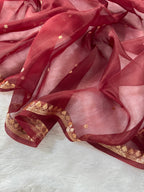 Wine Pure Kora Organza Silk Banarasi Saree