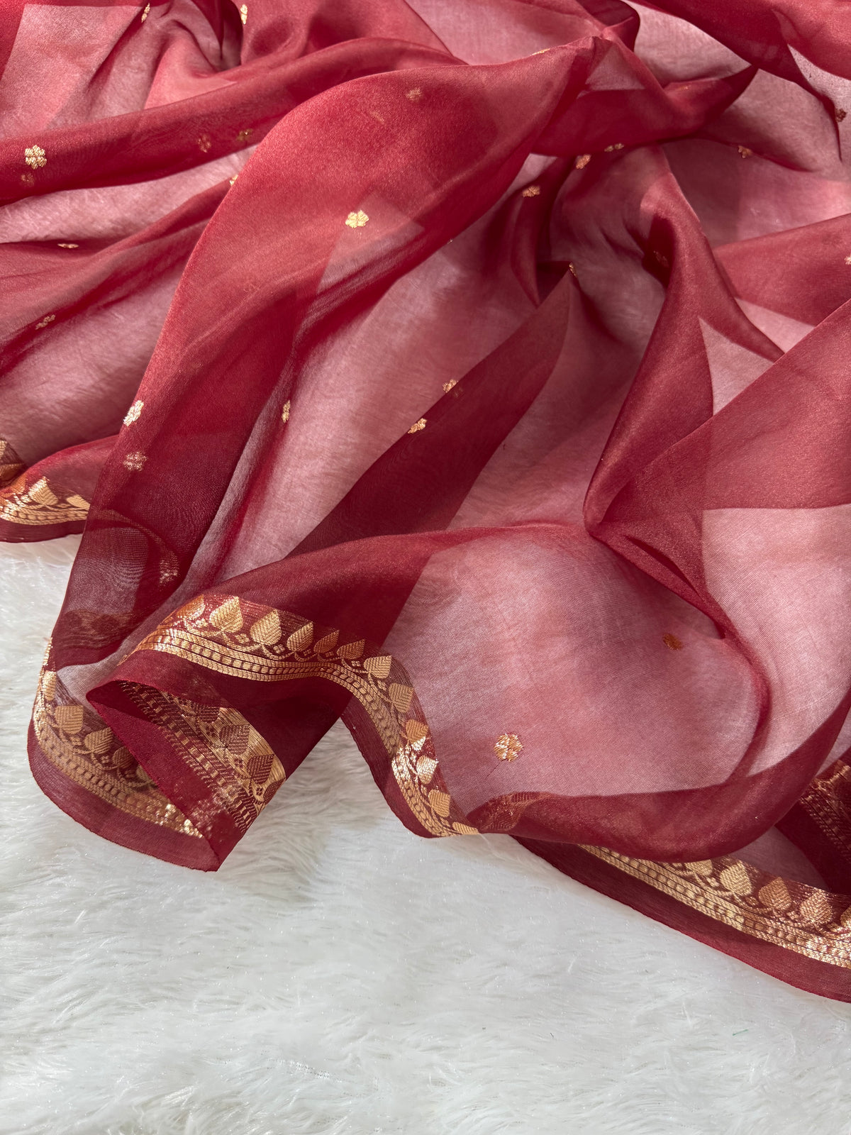 Wine Pure Kora Organza Silk Banarasi Saree