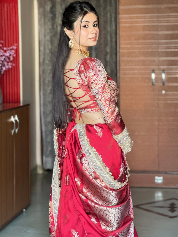 Maroon Red Banarasi Nazakat Soft Silk Saree