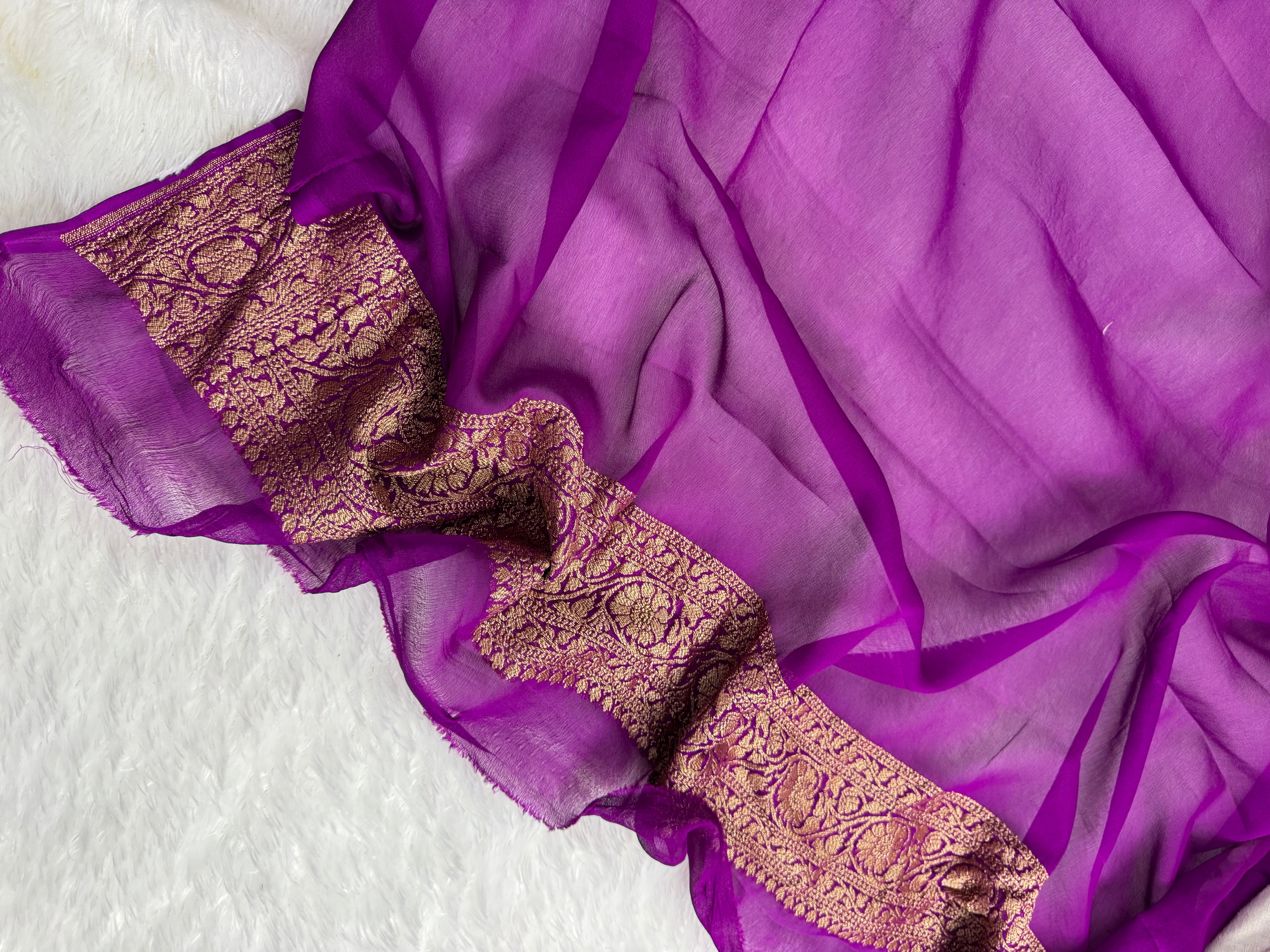 Purple Pure Khaddi Georgette Silk Banarasi Saree