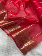 Yellow & Red Pure Kora Organza Silk Banarasi Saree