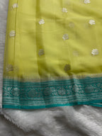 Lemon & Sea Green Pure Khaddi Chiffon Silk Banarasi Saree