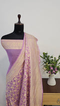 Light Lavender Pure Khaddi Georgette Silk Banarasi Saree