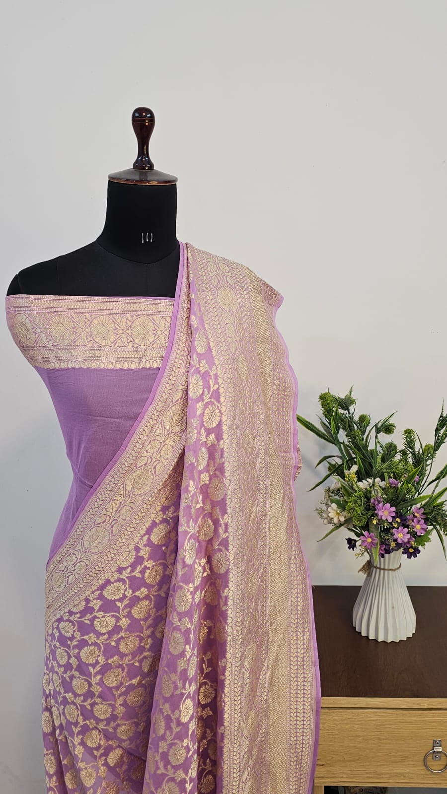 Light Lavender Pure Khaddi Georgette Silk Banarasi Saree