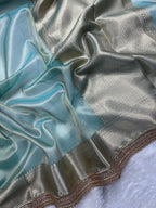 Soft Sea Green Beautiful Lace Border Tissue Silk Banarasi Saree