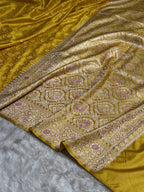 Yellow Meenakari Mashru Katan Silk Banarasi Saree