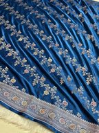 Deep Teal Blue Meenakari Mashru Katan Silk Banarasi Saree