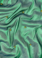 Emerald Green Tissue Silk Saree With Golden Ghungroo Butti Work & Luxury Lace Border
