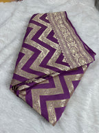 Regel Purple Pure Khaddi Georgette Silk Banarasi Stripe Saree