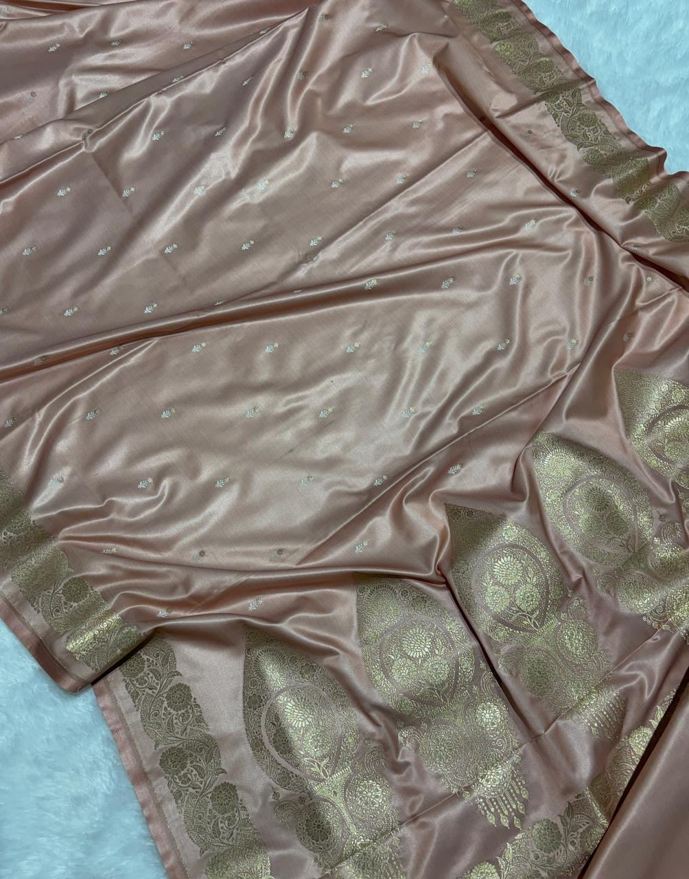 Dusty Peach Mashru Katan Silk Banarasi Saree
