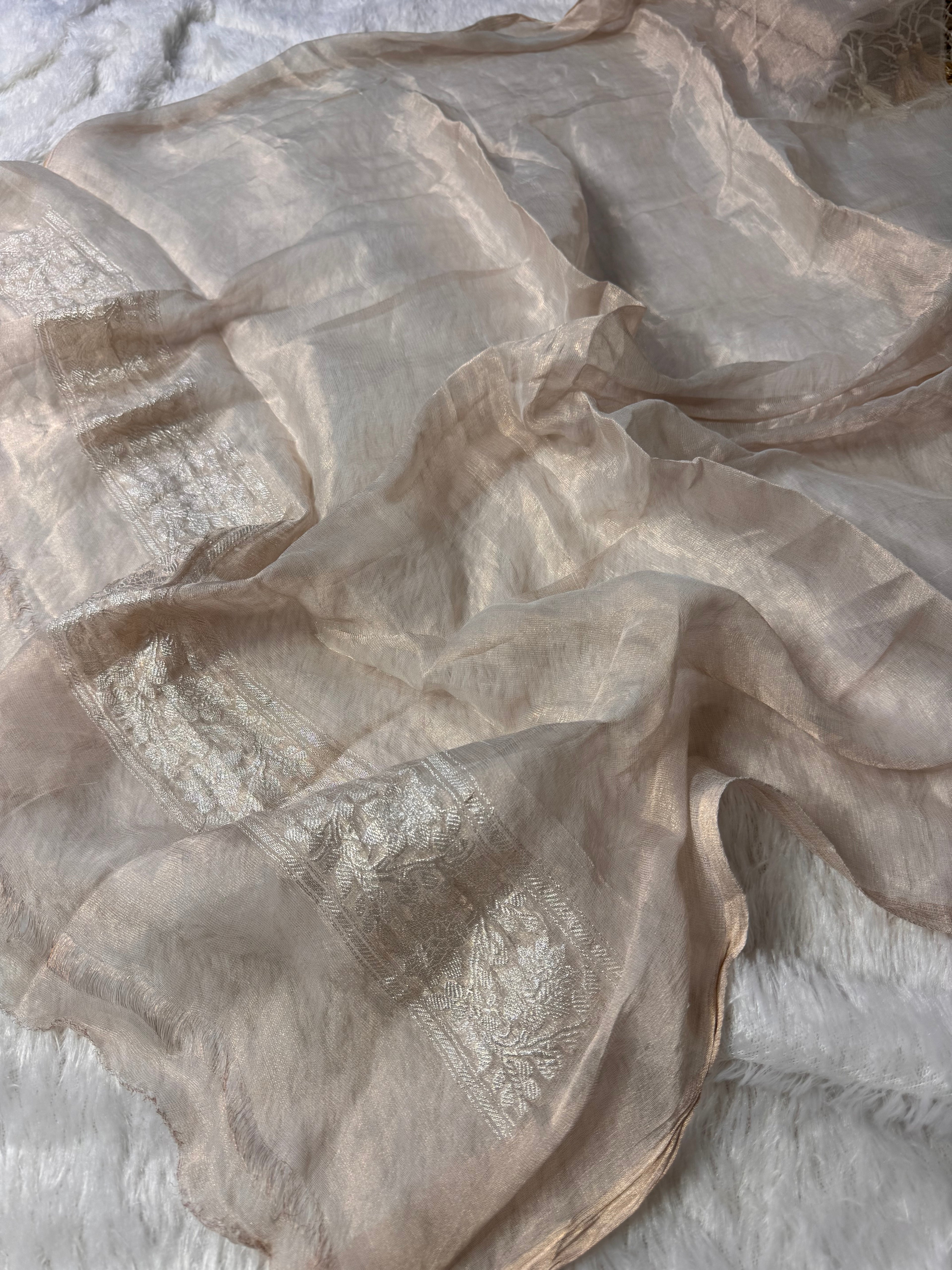 Natural Pure Khaddi Tissue Chiffon Sona & Roopa Banarasi Saree