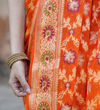 Fanta Orange Pure Khaddi Chiffon Silk Banarasi Saree